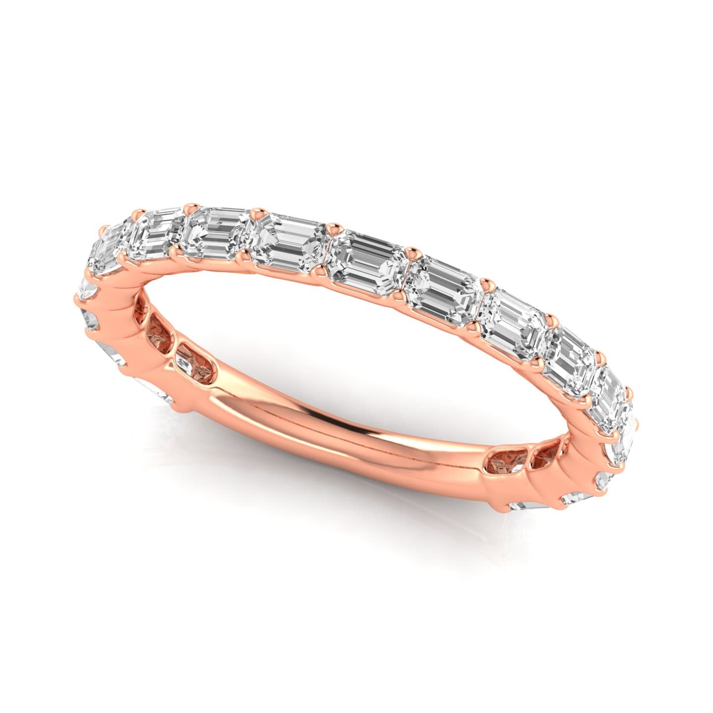 3/4 Spread Emerald Diamond Wedding Band (1.53 ct. tw.), On hand view in rose gold