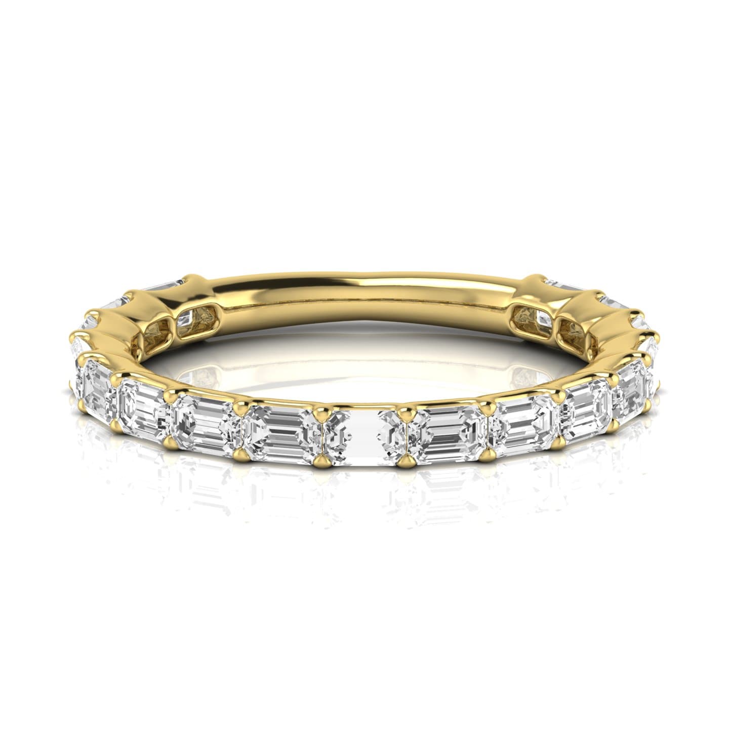 3/4 Spread Emerald Diamond Wedding Band (1.53 ct. tw.), Side view in yellow gold