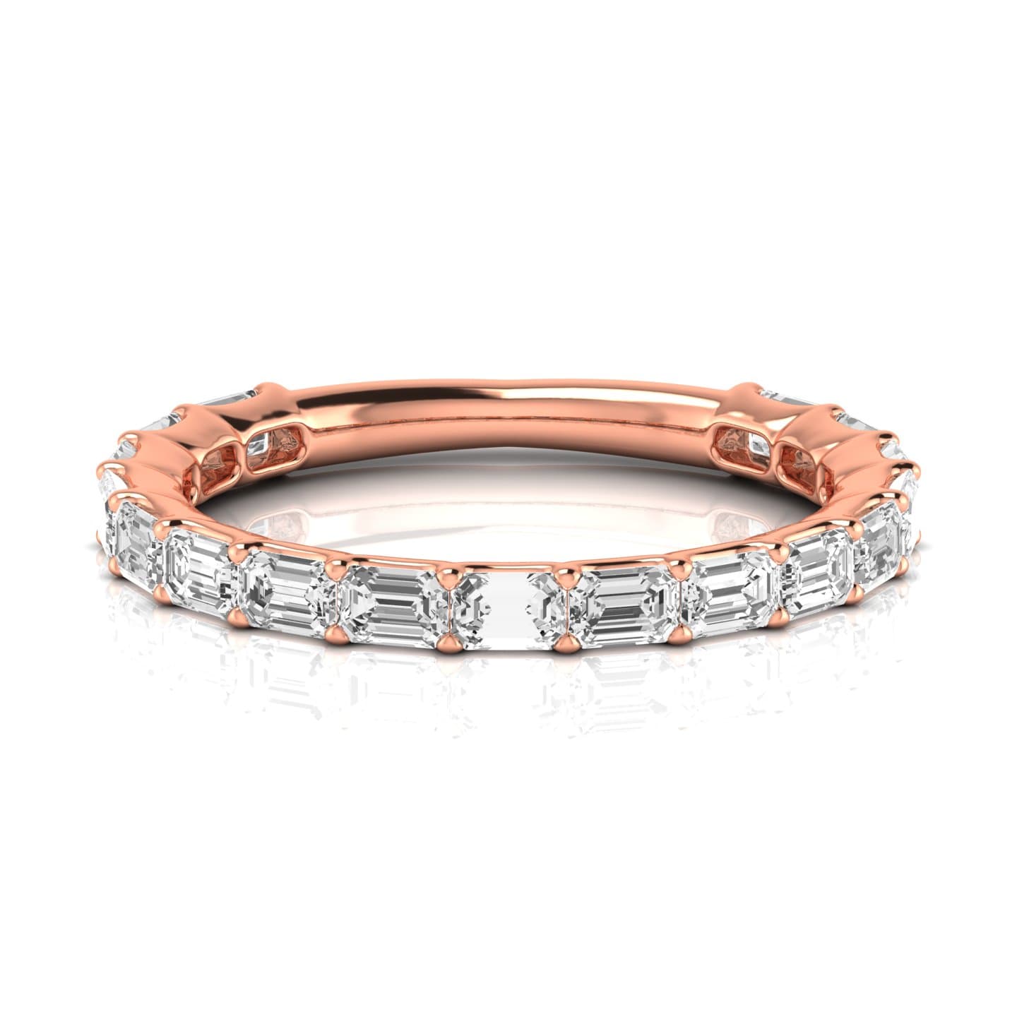 3/4 Spread Emerald Diamond Wedding Band (1.53 ct. tw.), Side view in rose gold
