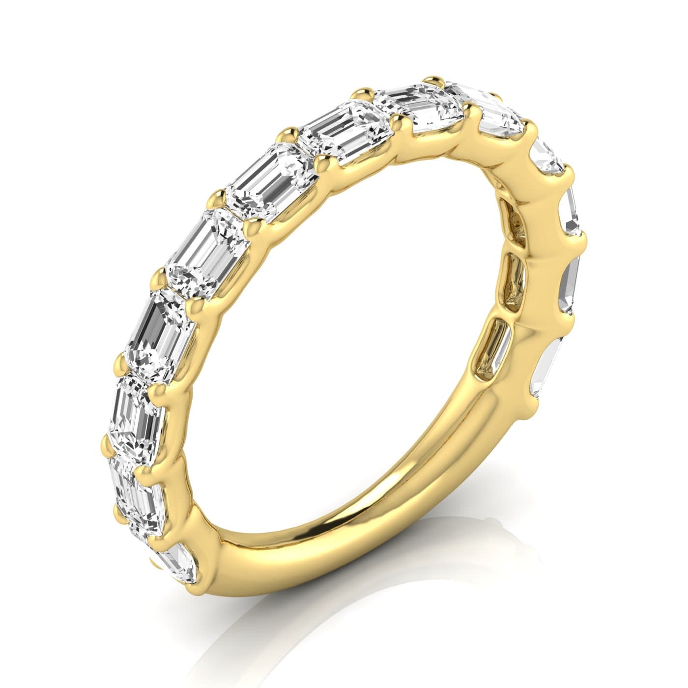 3/4 Spread Emerald Diamond Wedding Band (1.95 ct. tw.), Front view in yellow gold