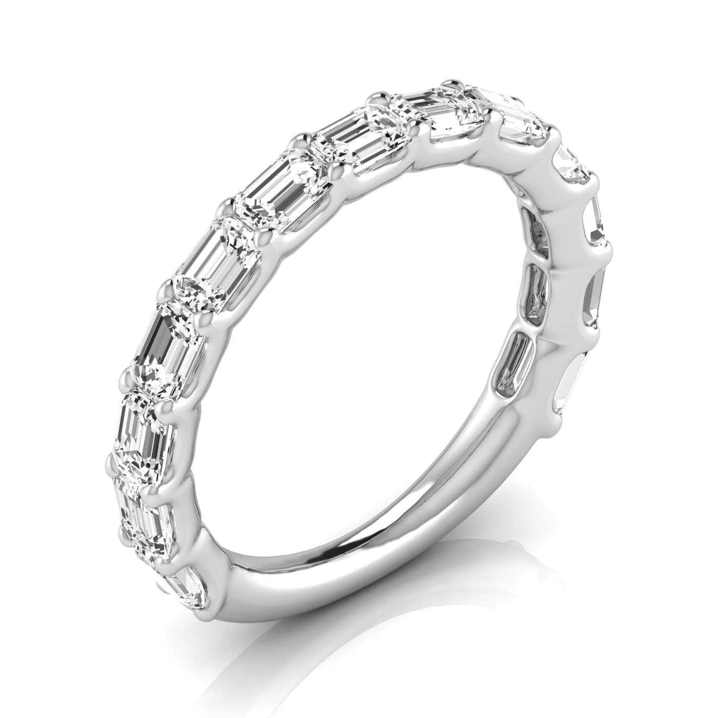3/4 Spread Emerald Diamond Wedding Band (1.95 ct. tw.), Front view in white gold or platinum