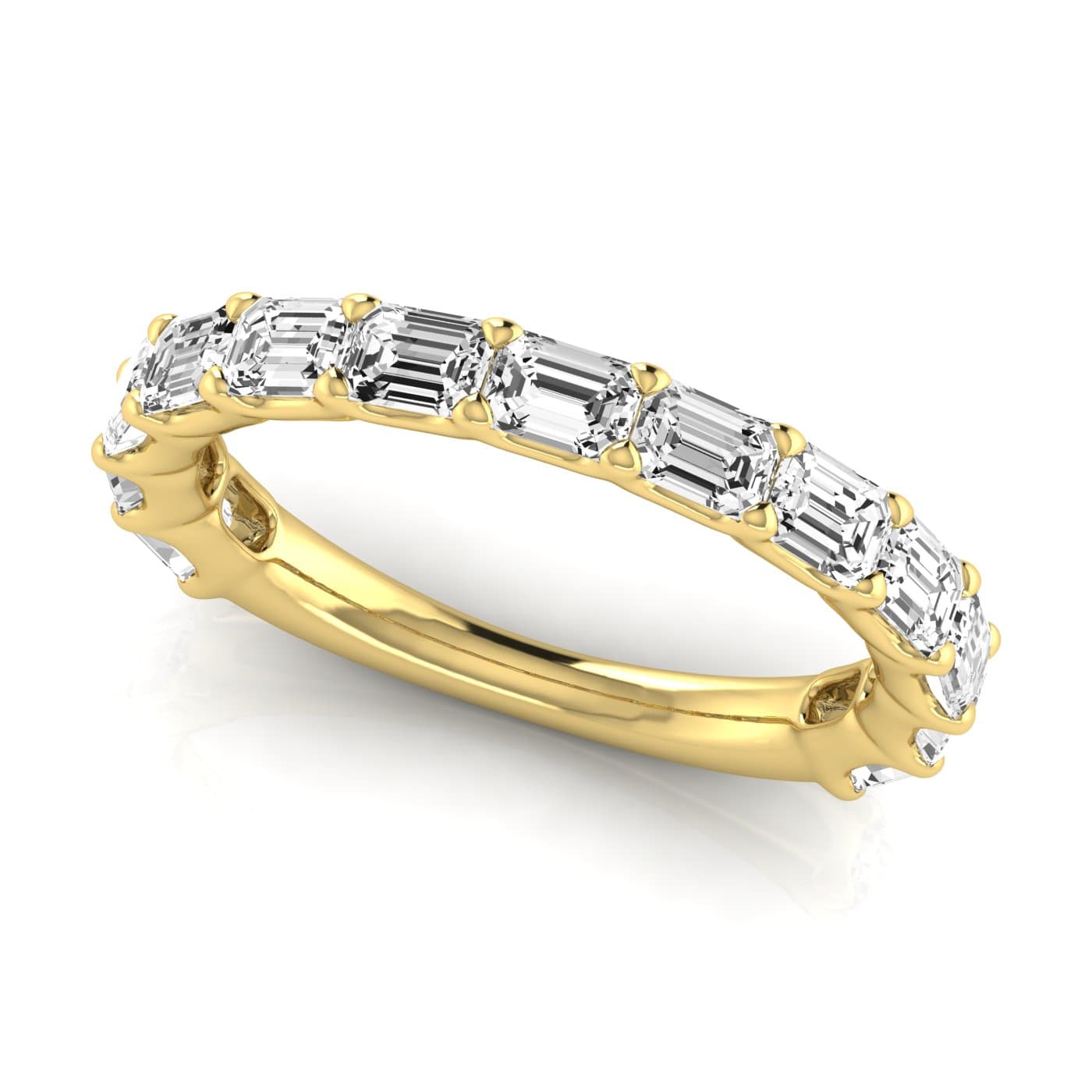 3/4 Spread Emerald Diamond Wedding Band (1.95 ct. tw.), On hand view in yellow gold