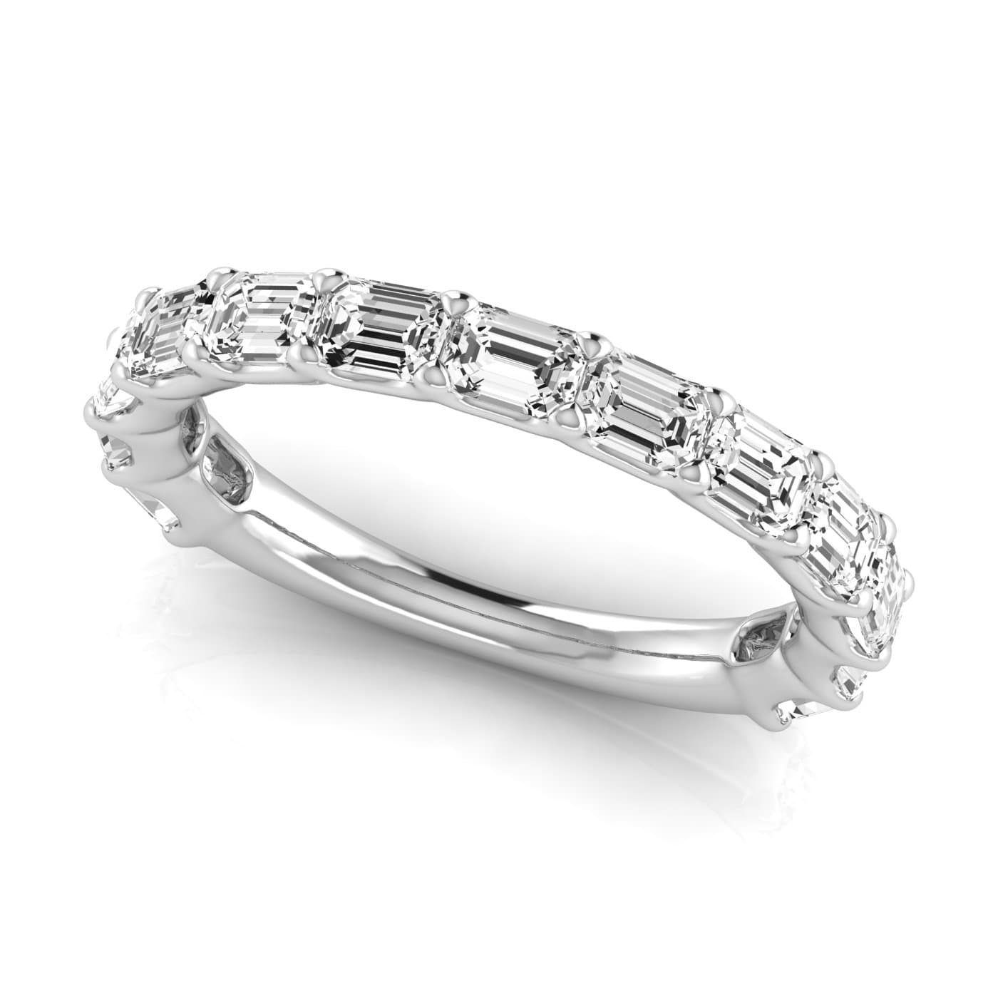 3/4 Spread Emerald Diamond Wedding Band (1.95 ct. tw.), On hand view in white gold or platinum