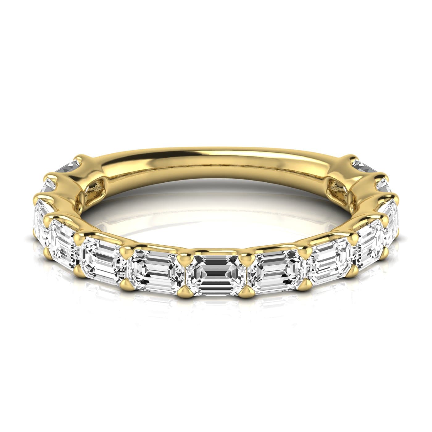 3/4 Spread Emerald Diamond Wedding Band (1.95 ct. tw.), Side view in yellow gold