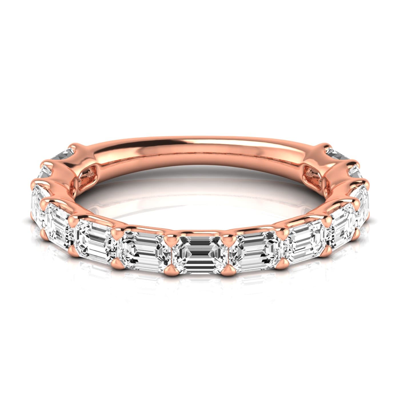 3/4 Spread Emerald Diamond Wedding Band (1.95 ct. tw.), Side view in rose gold