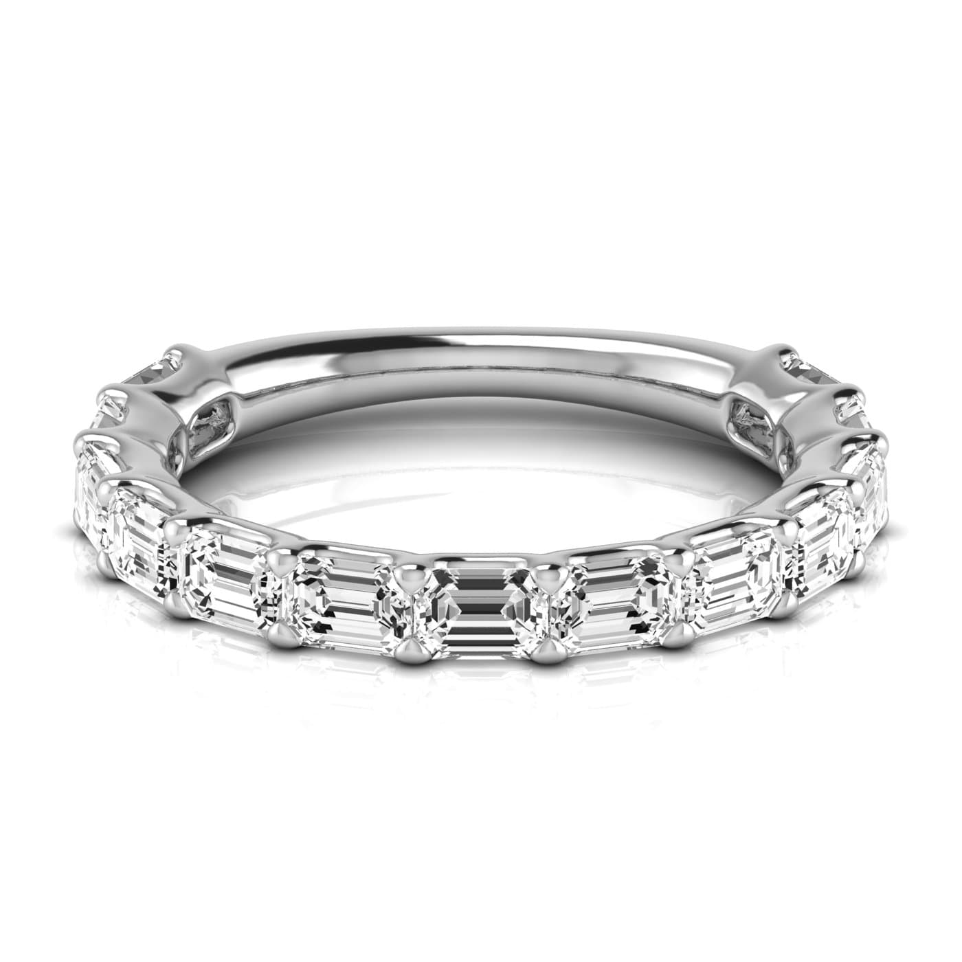 3/4 Spread Emerald Diamond Wedding Band (1.95 ct. tw.), Side view in white gold or platinum