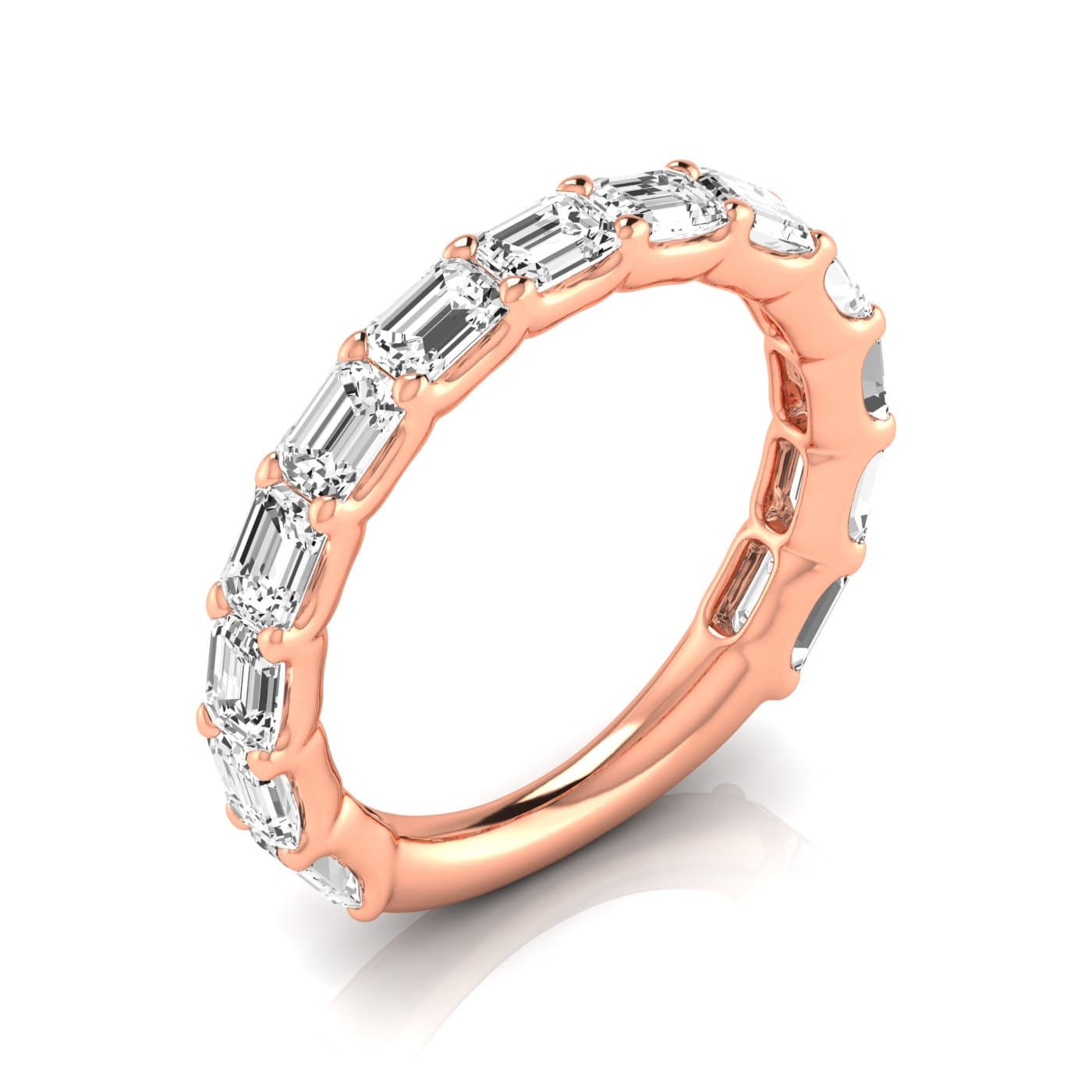 3/4 Spread Emerald Diamond Wedding Band (2.6 ct. tw.), Front view in rose gold