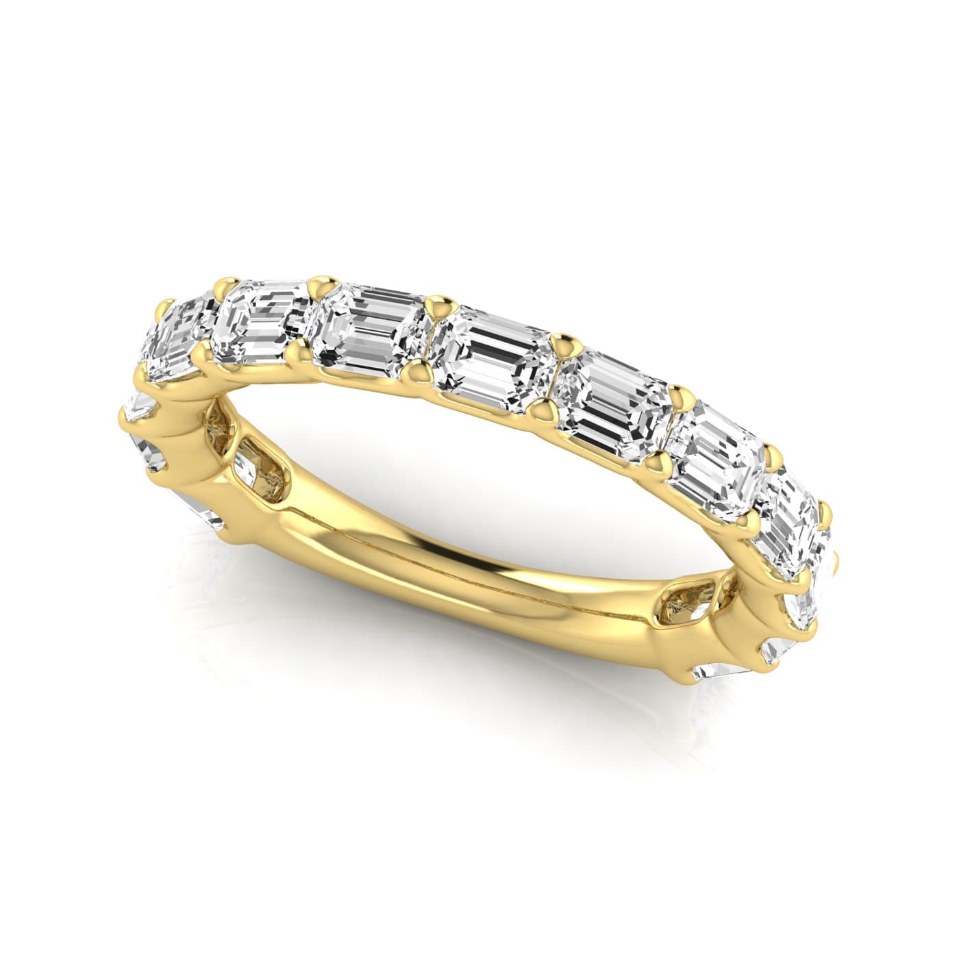 3/4 Spread Emerald Diamond Wedding Band (2.6 ct. tw.), On hand view in yellow gold