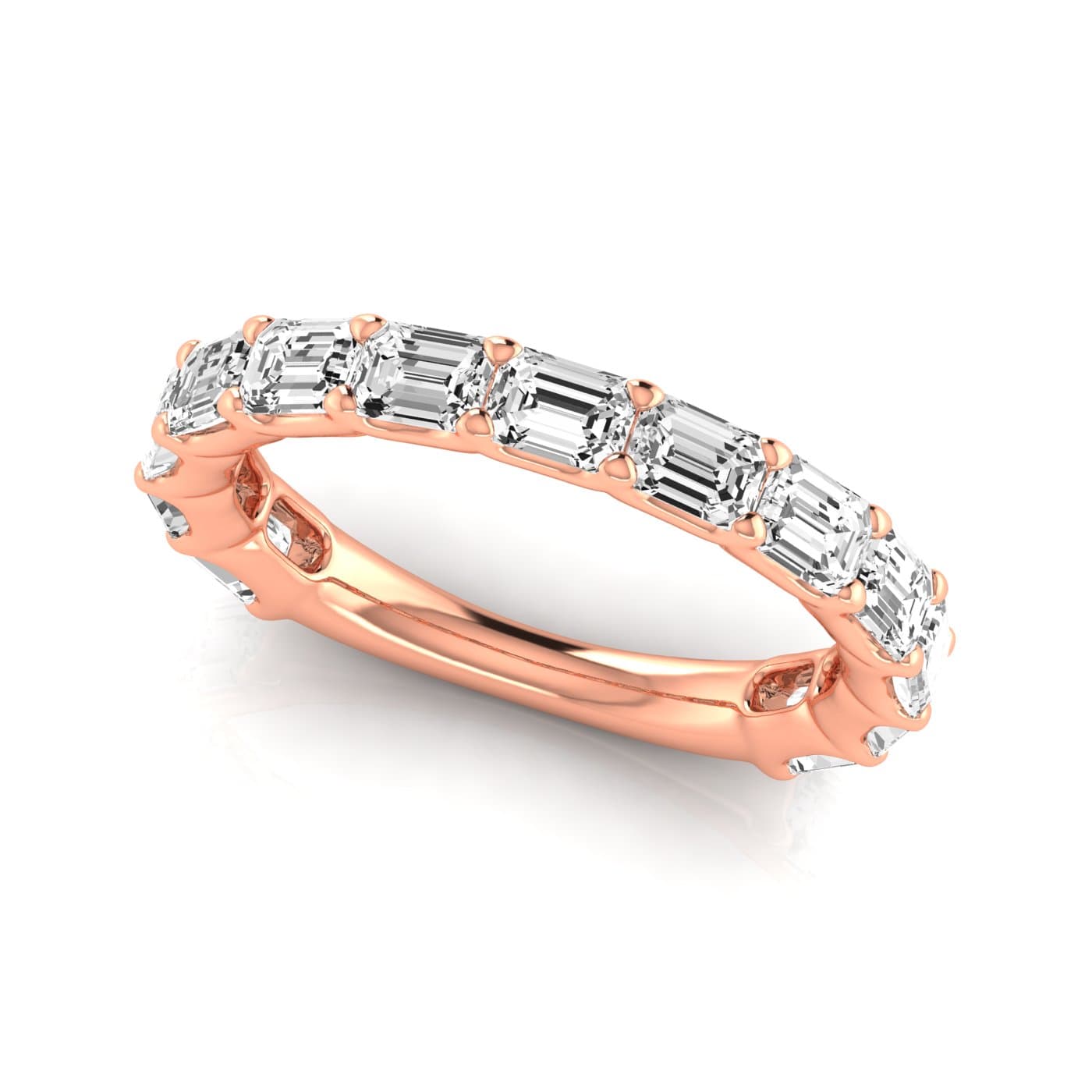 3/4 Spread Emerald Diamond Wedding Band (2.6 ct. tw.), On hand view in rose gold