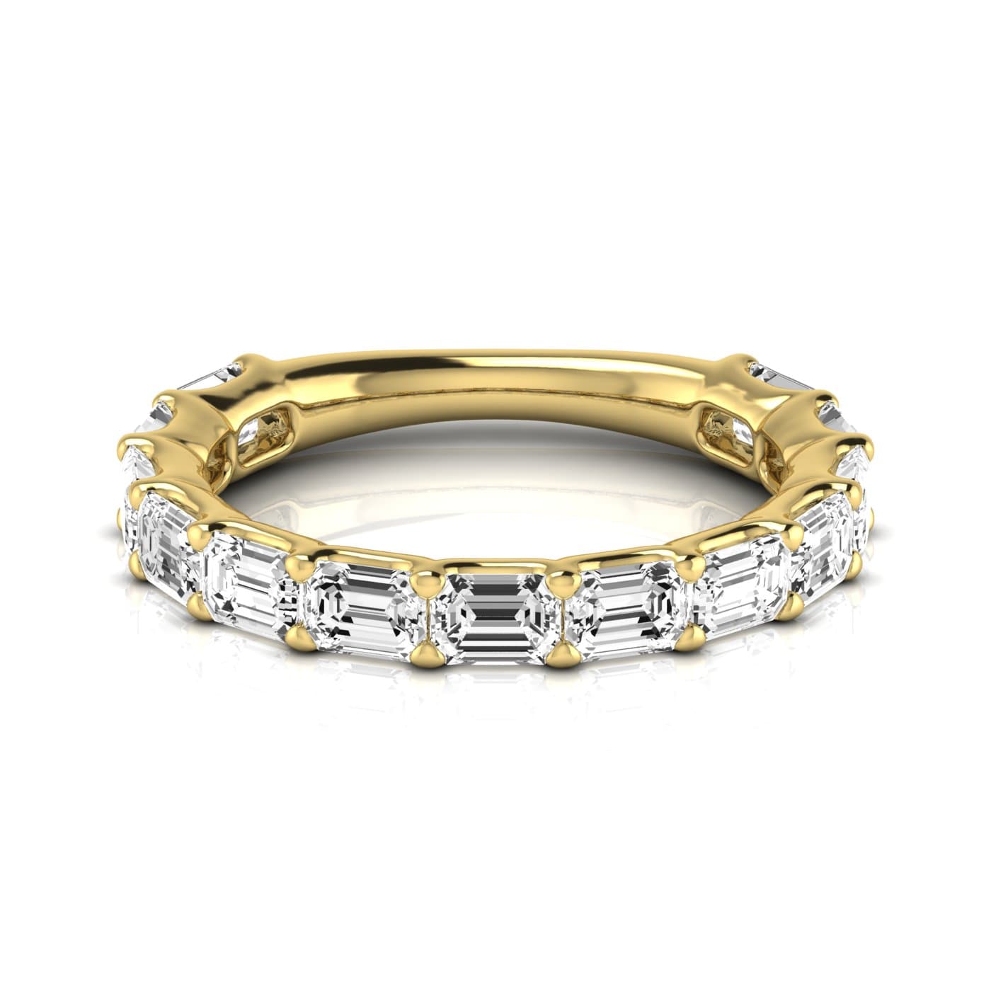 3/4 Spread Emerald Diamond Wedding Band (2.6 ct. tw.), Side view in yellow gold