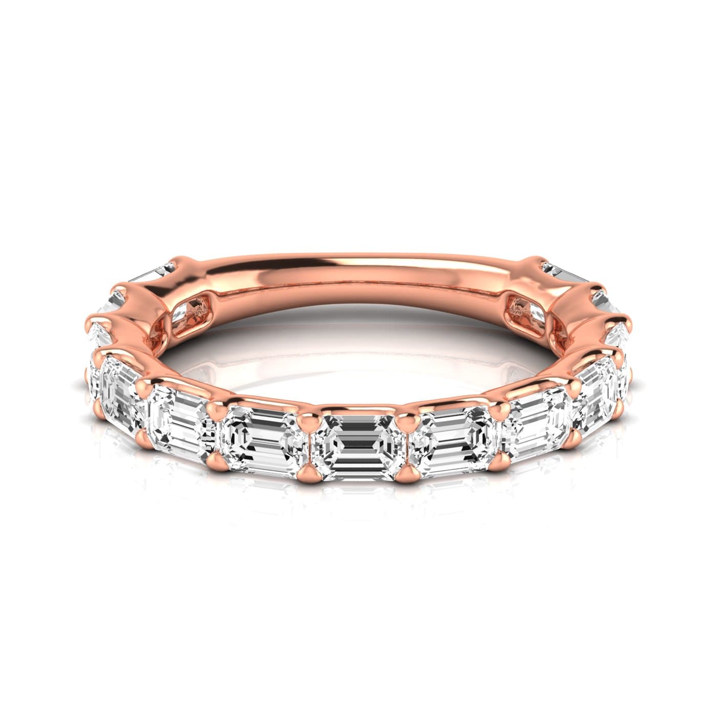3/4 Spread Emerald Diamond Wedding Band (2.6 ct. tw.), Side view in rose gold