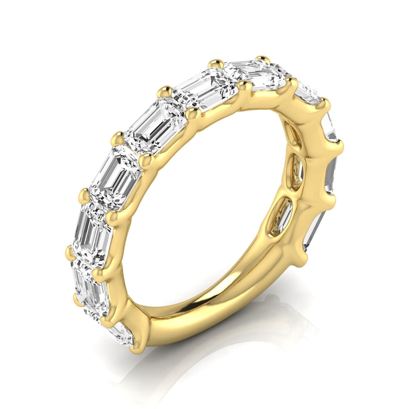 3/4 Spread Emerald Diamond Wedding Band (3.52 ct. tw.), Front view in yellow gold