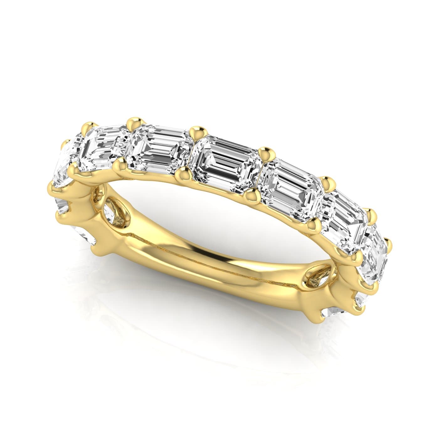 3/4 Spread Emerald Diamond Wedding Band (3.52 ct. tw.), On hand view in yellow gold