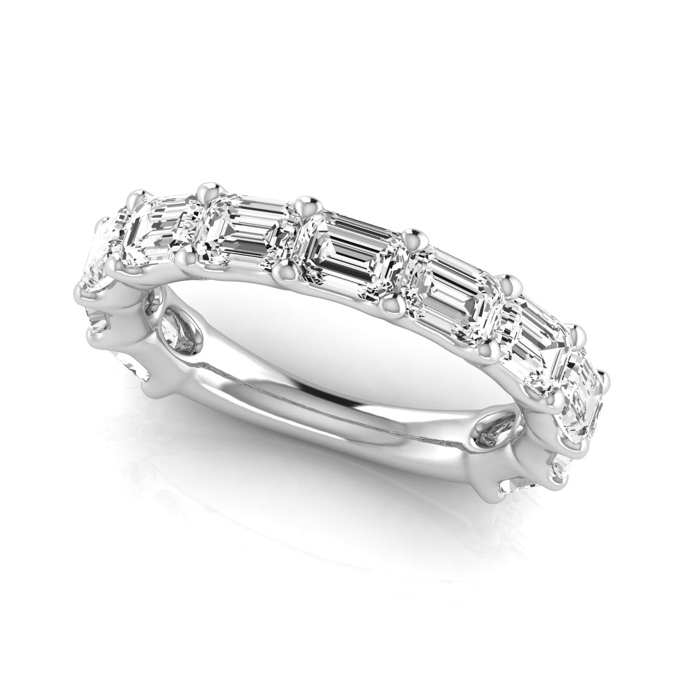 3/4 Spread Emerald Diamond Wedding Band (3.52 ct. tw.), On hand view in white gold or platinum