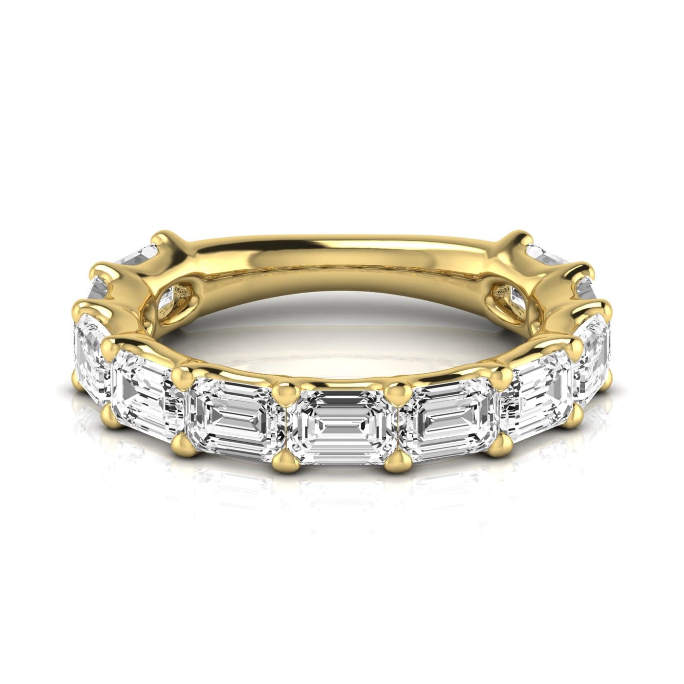 3/4 Spread Emerald Diamond Wedding Band (3.52 ct. tw.), Side view in yellow gold