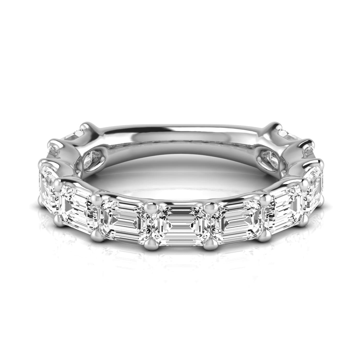 3/4 Spread Emerald Diamond Wedding Band (3.52 ct. tw.), Side view in white gold or platinum