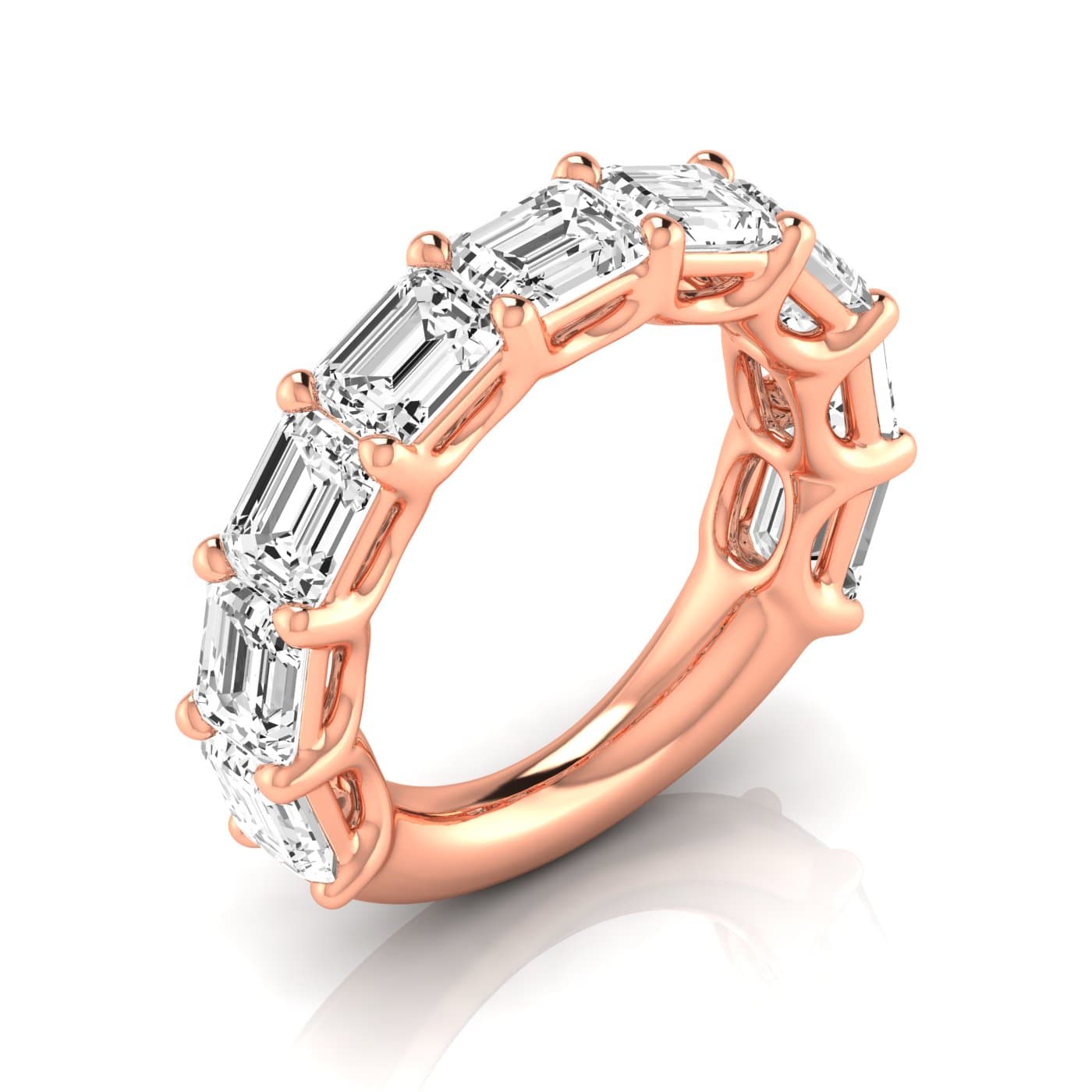3/4 Spread Emerald Diamond Wedding Band (4 2/3 ct. tw.), Front view in rose gold