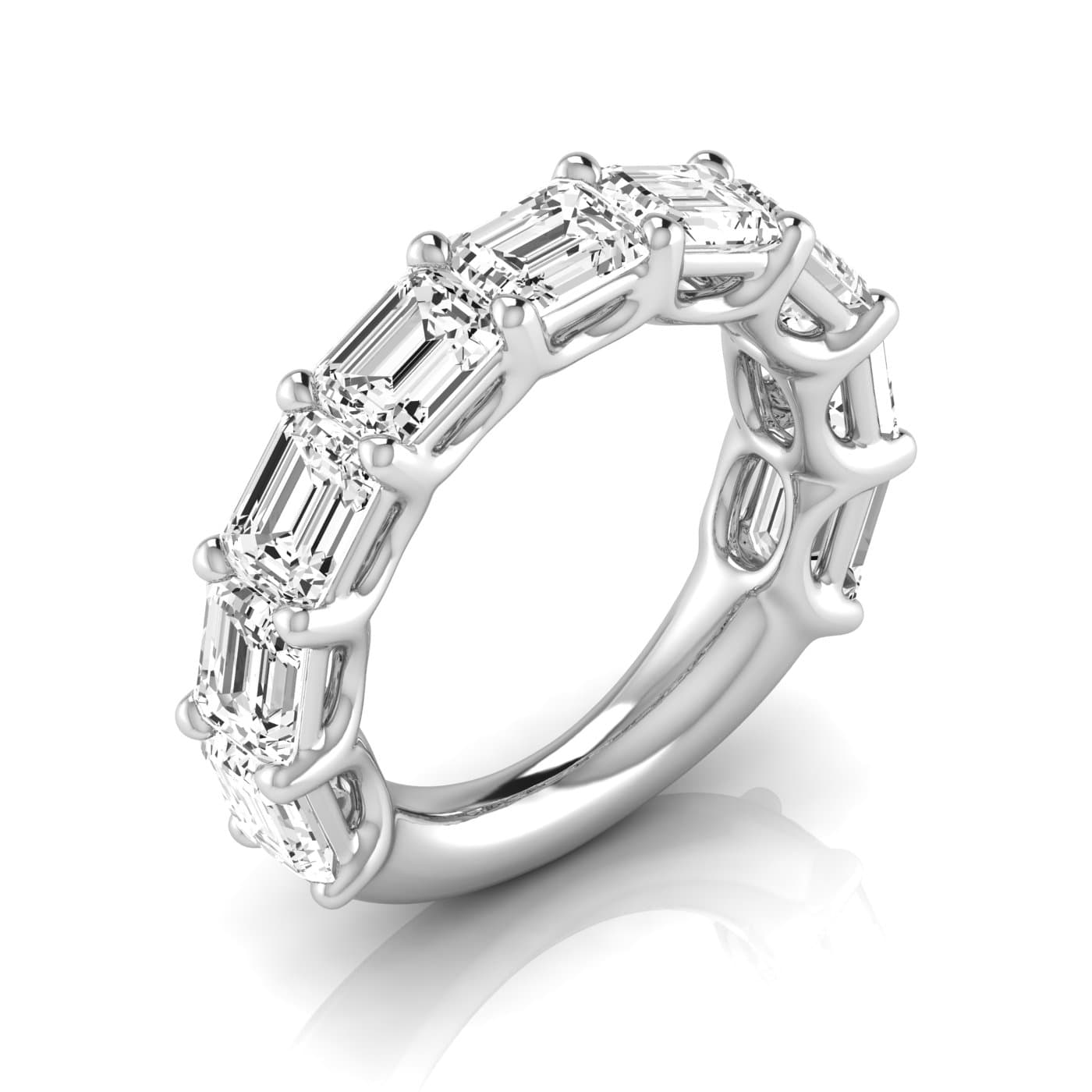 3/4 Spread Emerald Diamond Wedding Band (4 2/3 ct. tw.), Front view in white gold or platinum