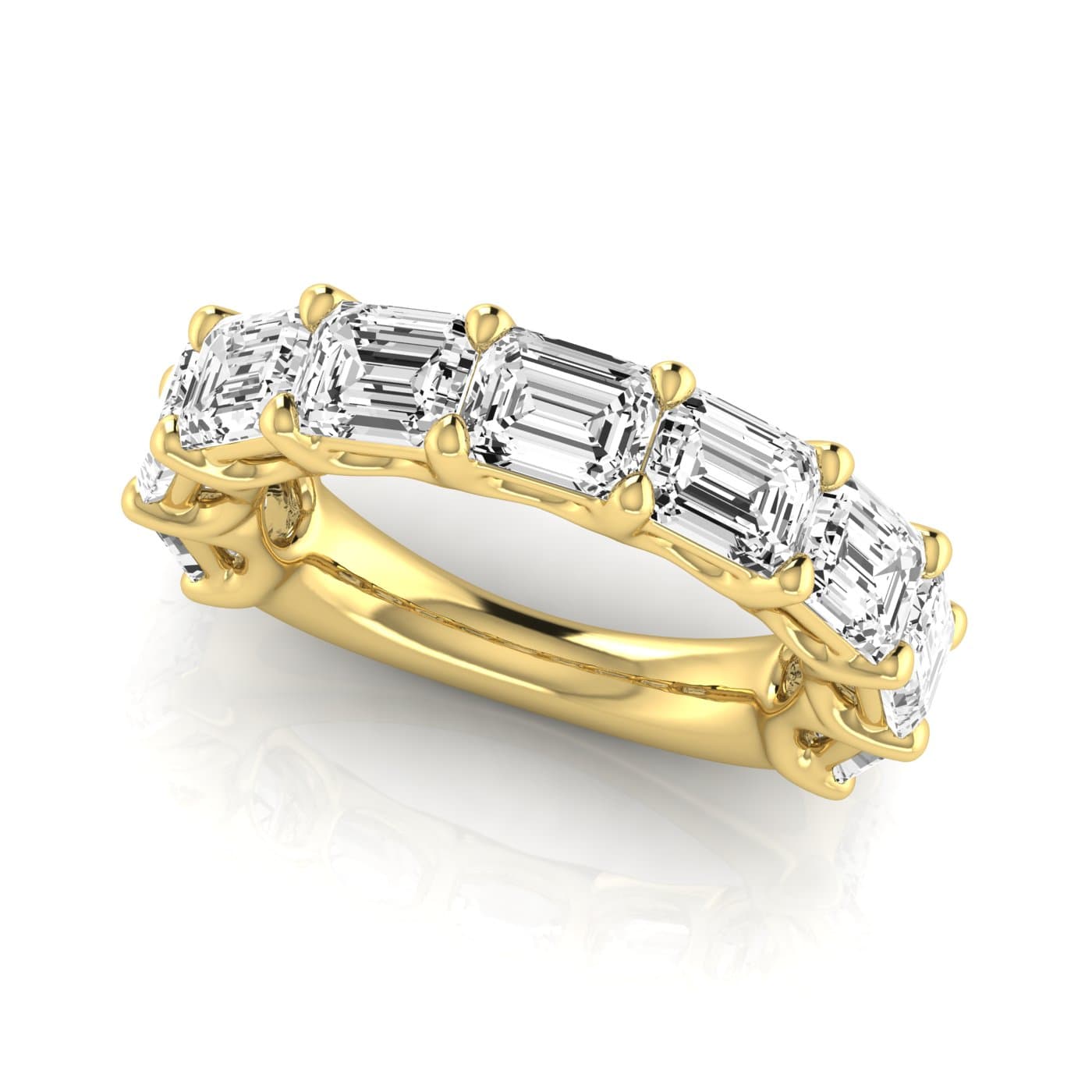 3/4 Spread Emerald Diamond Wedding Band (4 2/3 ct. tw.), On hand view in yellow gold