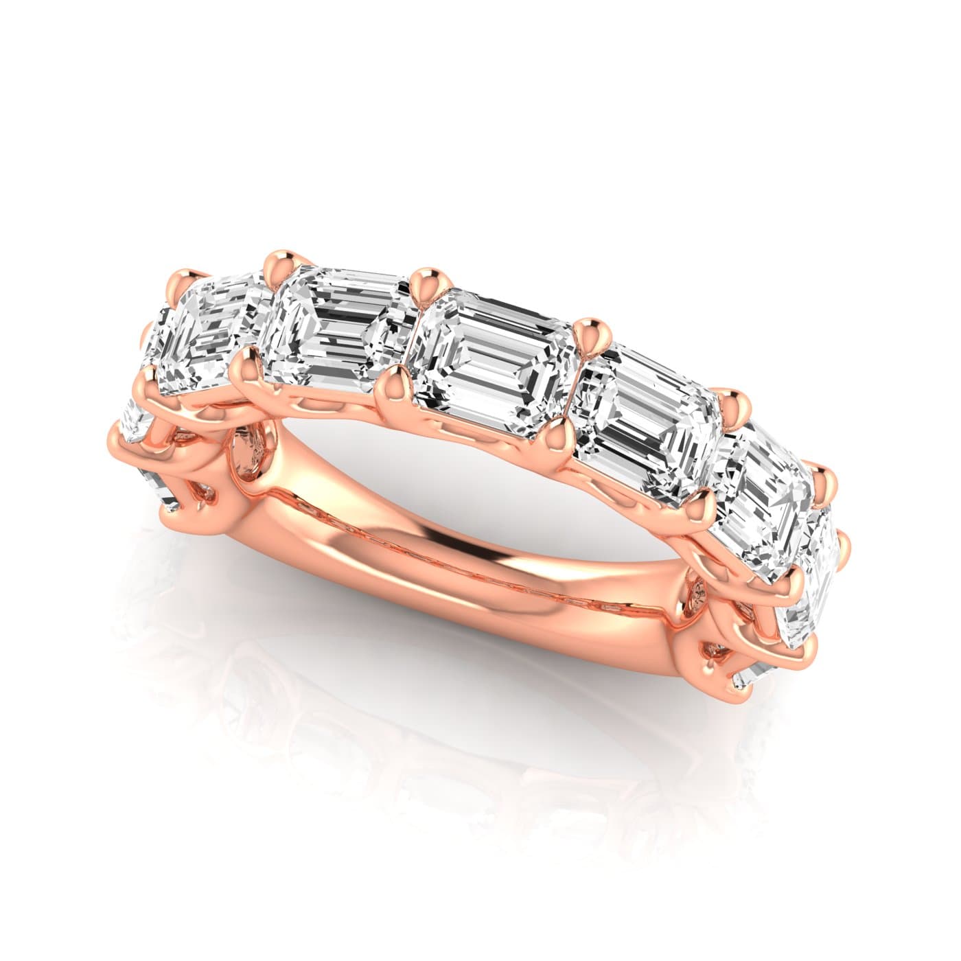 3/4 Spread Emerald Diamond Wedding Band (4 2/3 ct. tw.), On hand view in rose gold