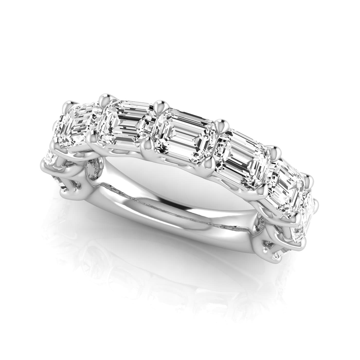 3/4 Spread Emerald Diamond Wedding Band (4 2/3 ct. tw.), On hand view in white gold or platinum