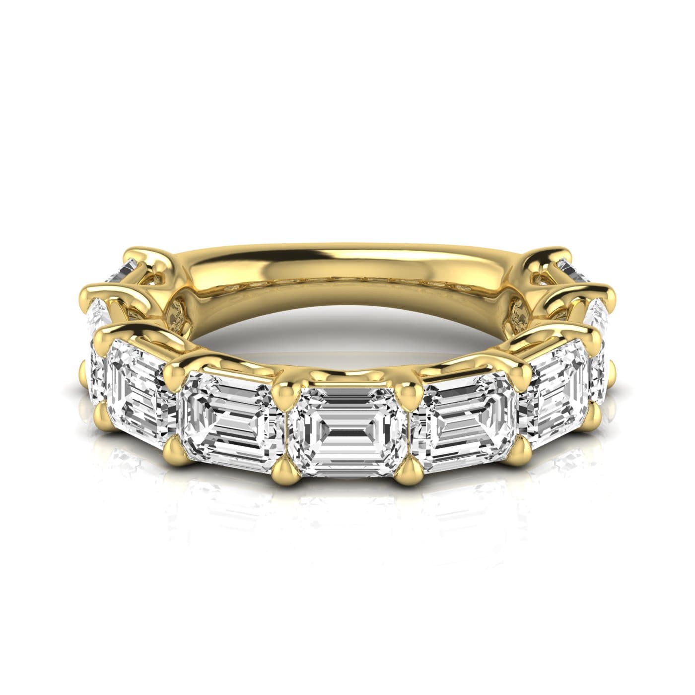 3/4 Spread Emerald Diamond Wedding Band (4 2/3 ct. tw.), Side view in yellow gold