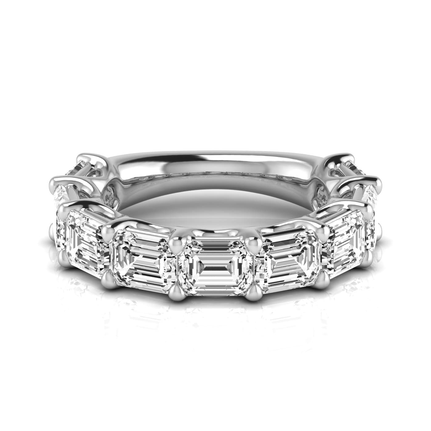 3/4 Spread Emerald Diamond Wedding Band (4 2/3 ct. tw.), Side view in white gold or platinum