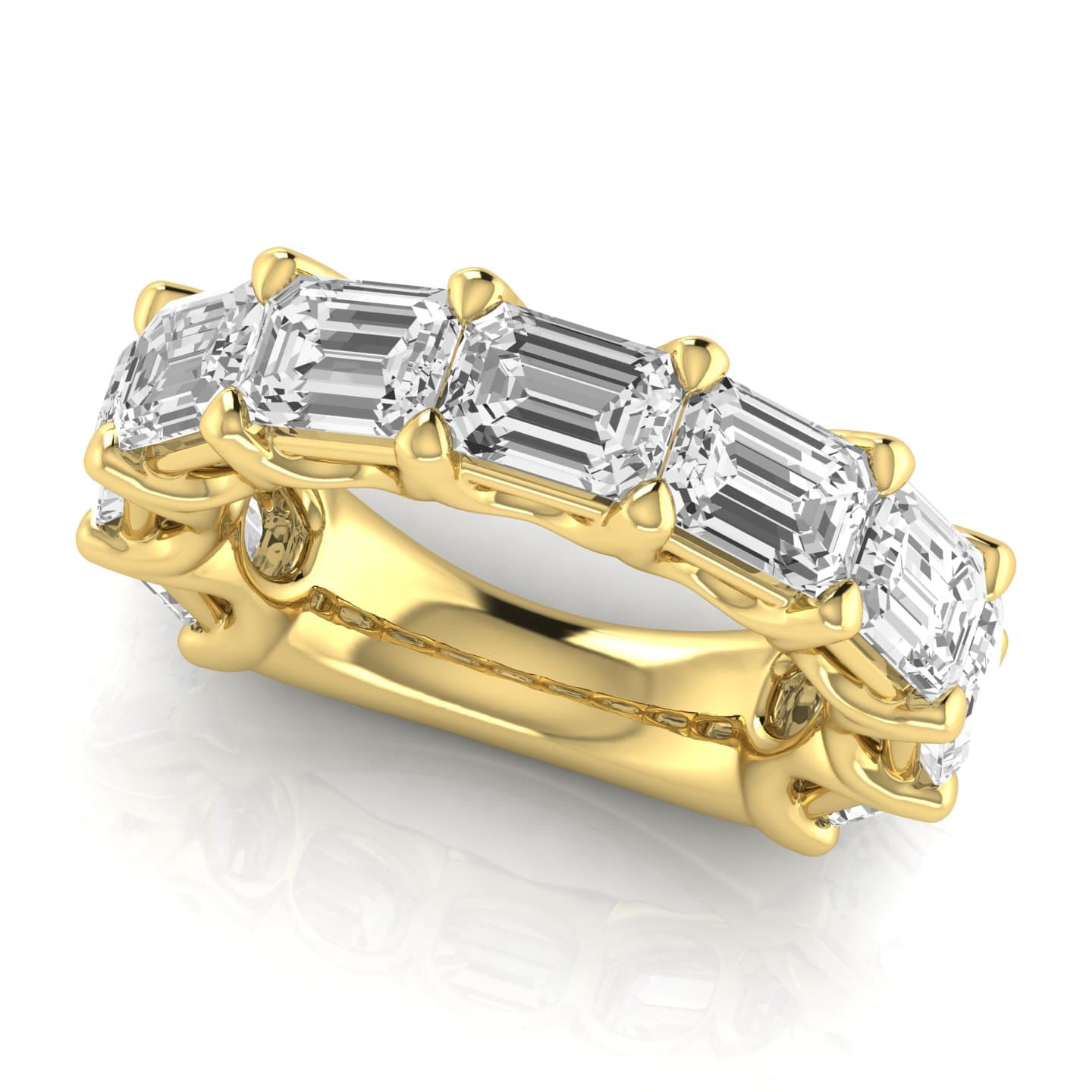 3/4 Spread Emerald Diamond Wedding Band (6 1/2 ct. tw.), On hand view in yellow gold