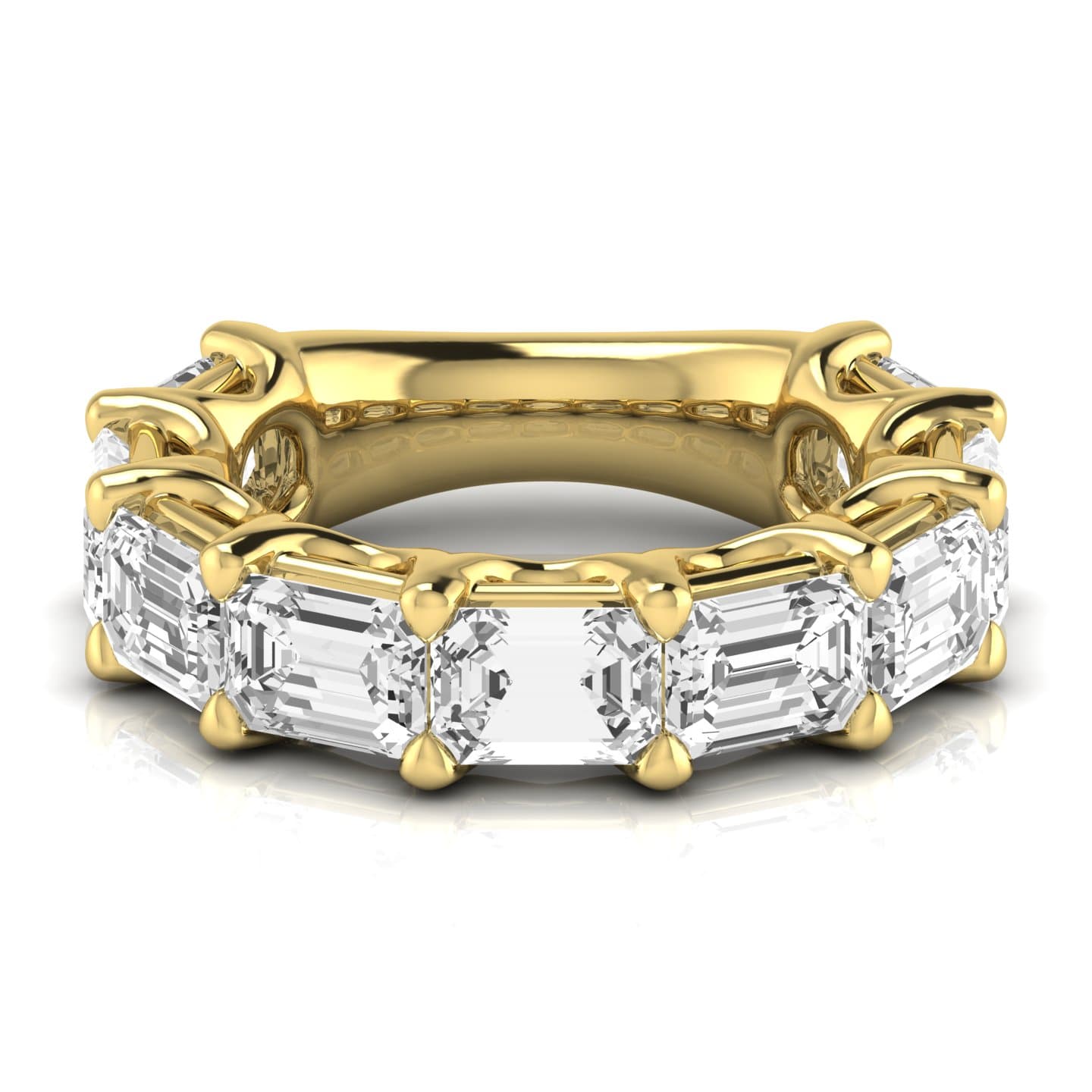 3/4 Spread Emerald Diamond Wedding Band (6 1/2 ct. tw.), Side view in yellow gold