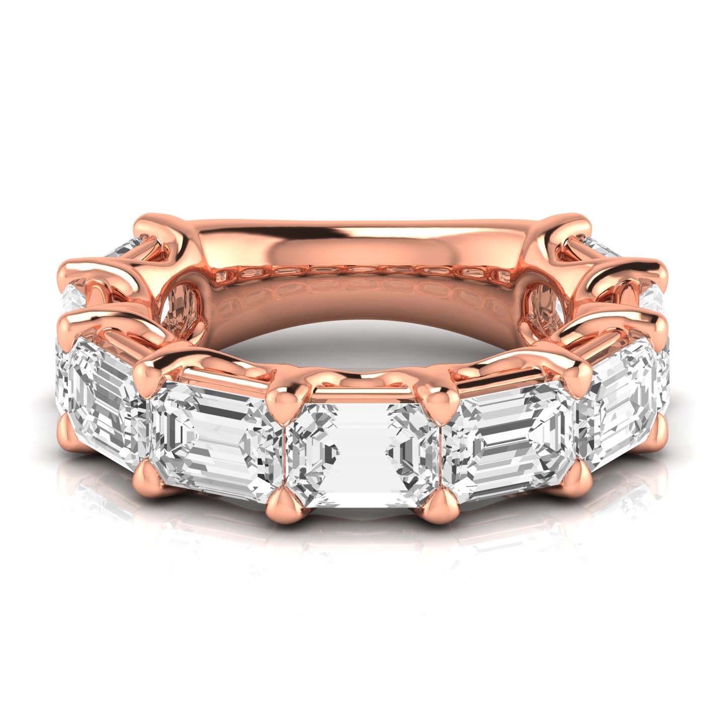3/4 Spread Emerald Diamond Wedding Band (6 1/2 ct. tw.), Side view in rose gold