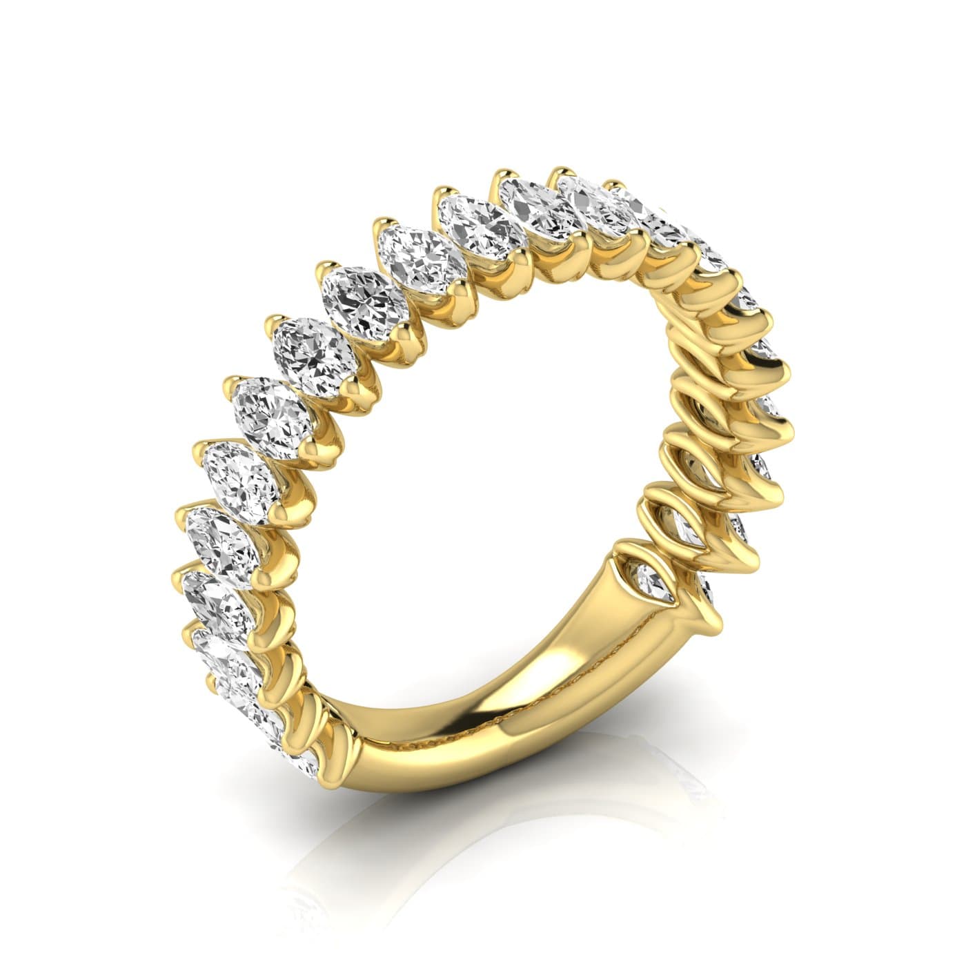 3/4 Spread Marquise Diamond Wedding Band (2.1 ct. tw.), Front view in yellow gold