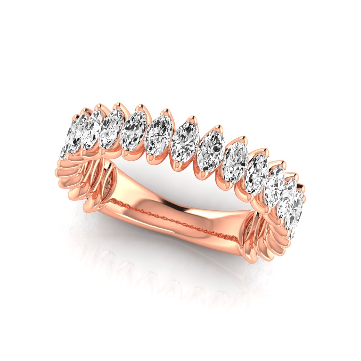 3/4 Spread Marquise Diamond Wedding Band (2.1 ct. tw.), On hand view in rose gold