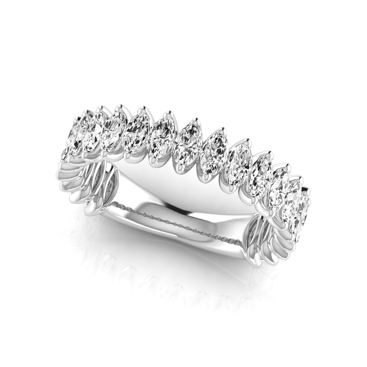 3/4 Spread Marquise Diamond Wedding Band (2.1 ct. tw.), On hand view in white gold or platinum