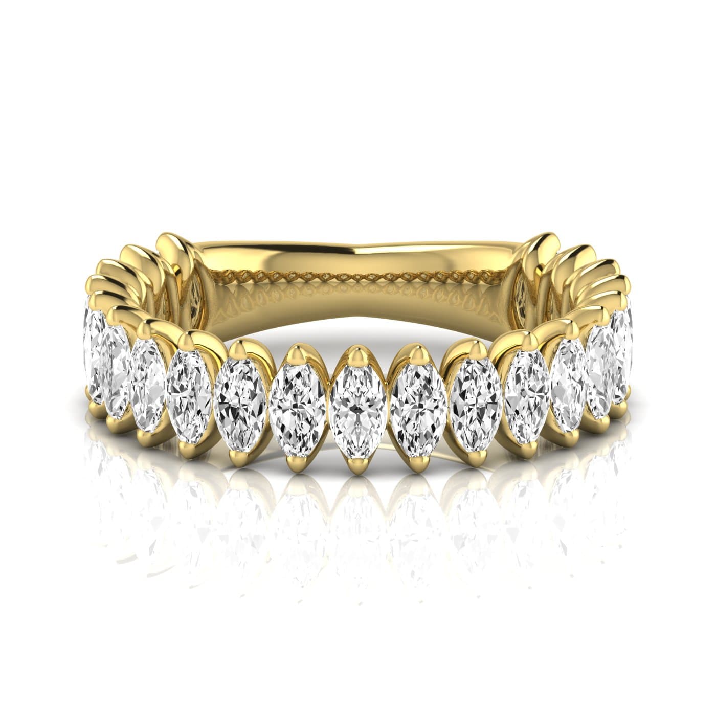 3/4 Spread Marquise Diamond Wedding Band (2.1 ct. tw.), Side view in yellow gold