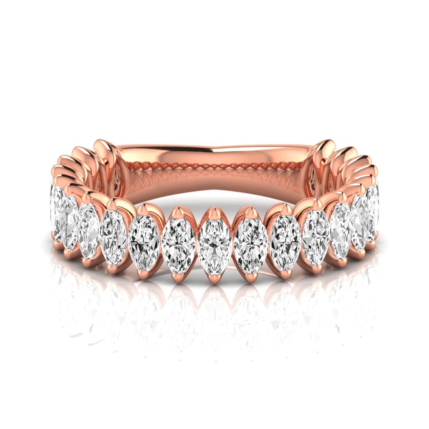 3/4 Spread Marquise Diamond Wedding Band (2.1 ct. tw.), Side view in rose gold