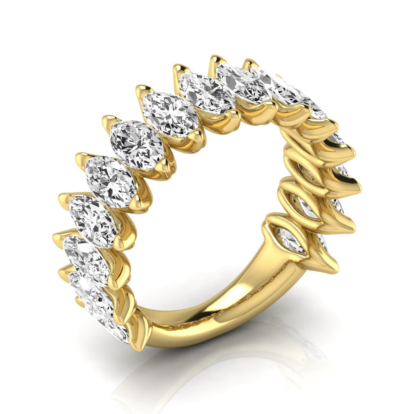 3/4 Spread Marquise Diamond Wedding Band (3 3/4 ct. tw.), Front view in yellow gold
