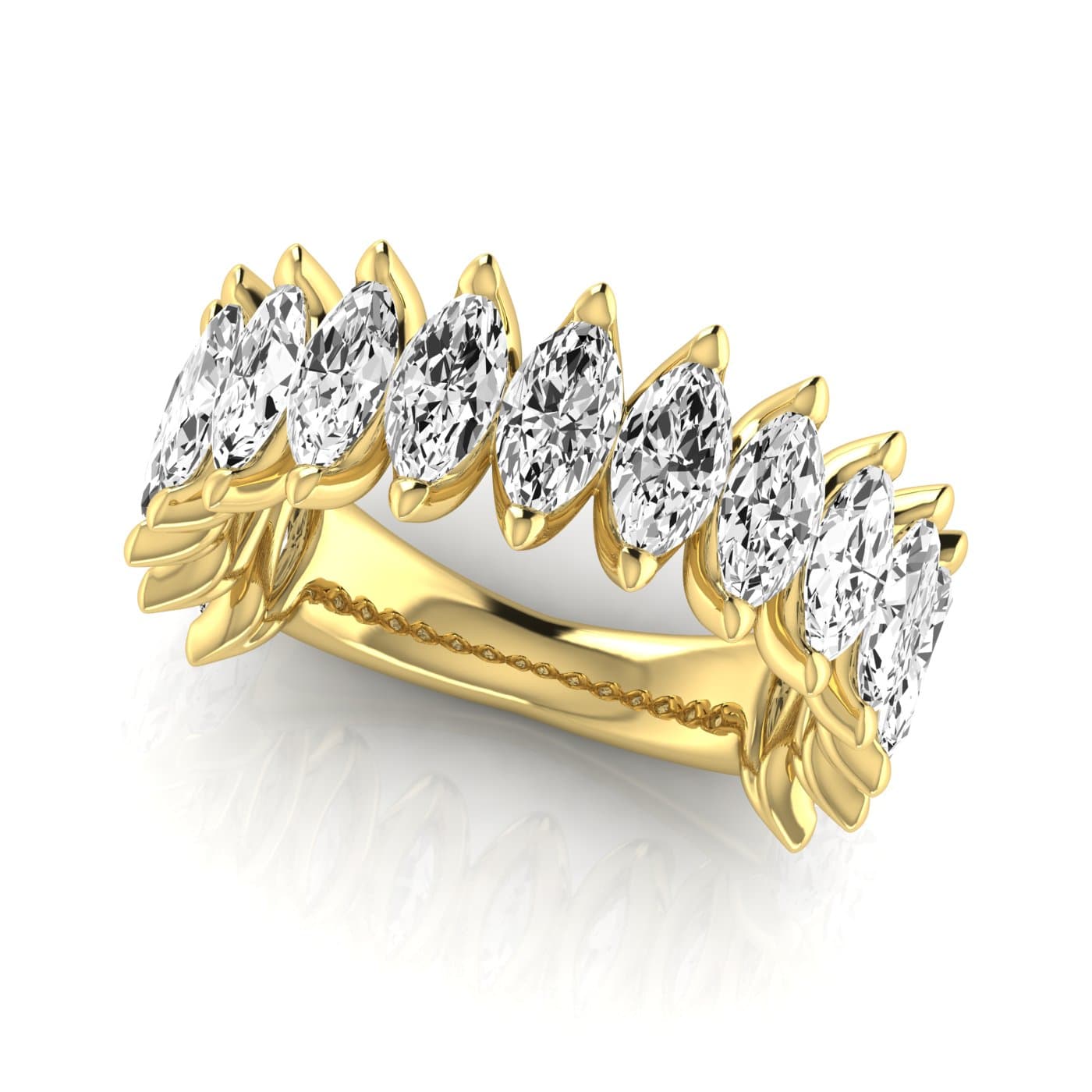 3/4 Spread Marquise Diamond Wedding Band (3 3/4 ct. tw.), On hand view in yellow gold