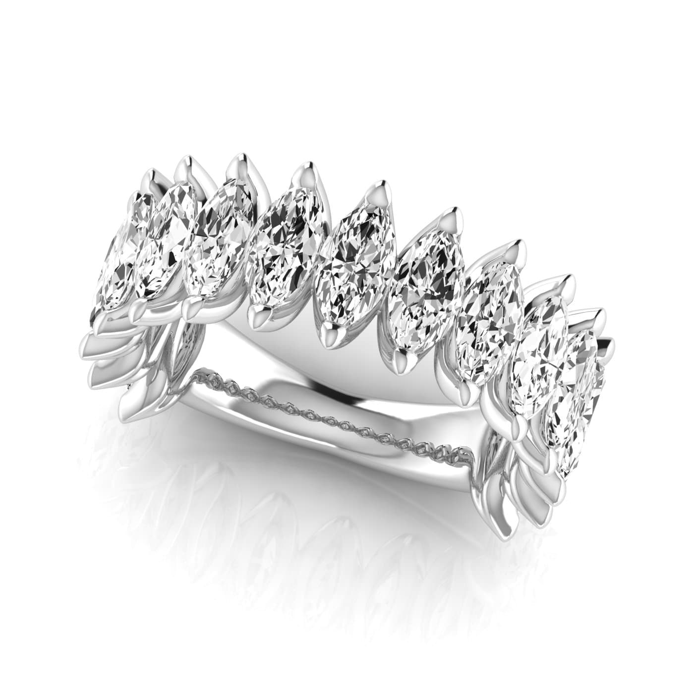3/4 Spread Marquise Diamond Wedding Band (3 3/4 ct. tw.), On hand view in white gold or platinum