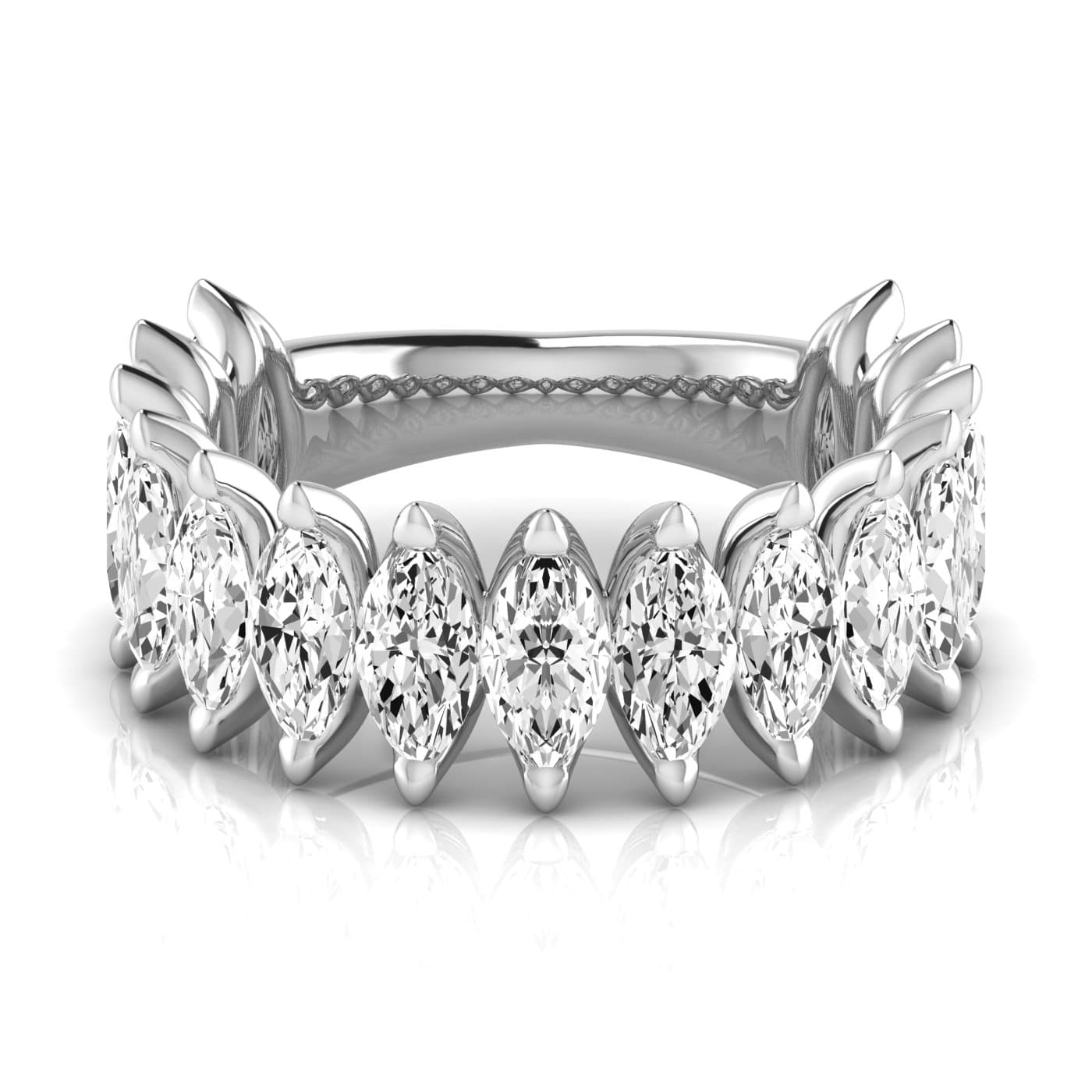 3/4 Spread Marquise Diamond Wedding Band (3 3/4 ct. tw.), Side view in white gold or platinum