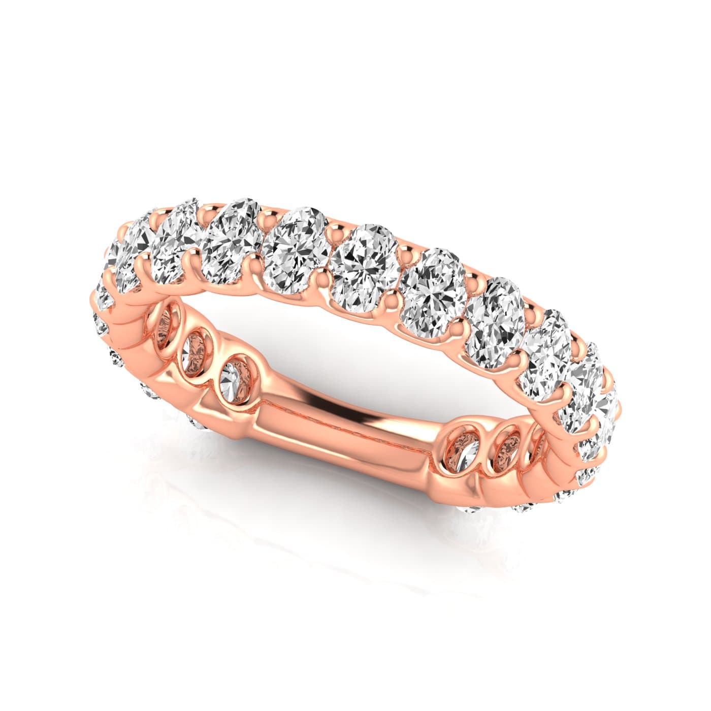 3/4 Spread Oval Diamond Wedding Band (1.71 ct. tw.), On hand view in rose gold