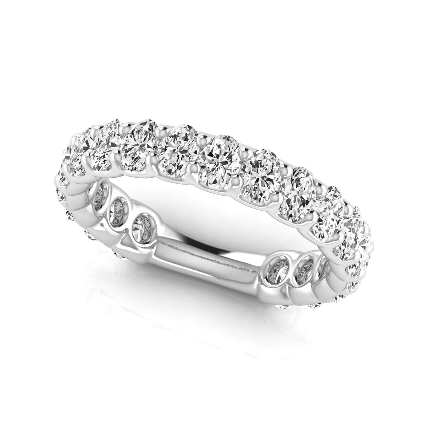 3/4 Spread Oval Diamond Wedding Band (1.71 ct. tw.), On hand view in white gold or platinum