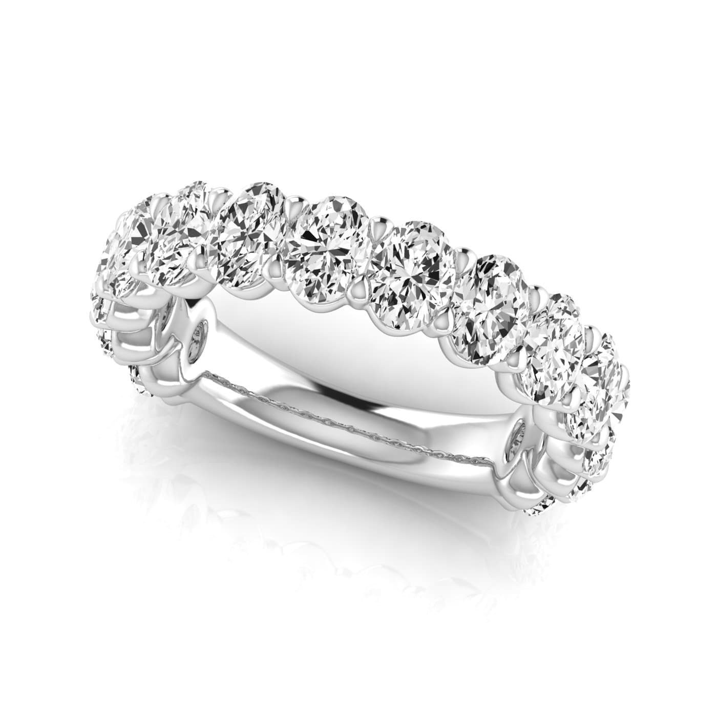 3/4 Spread Oval Diamond Wedding Band (3 1/2 ct. tw.), On hand view in white gold or platinum