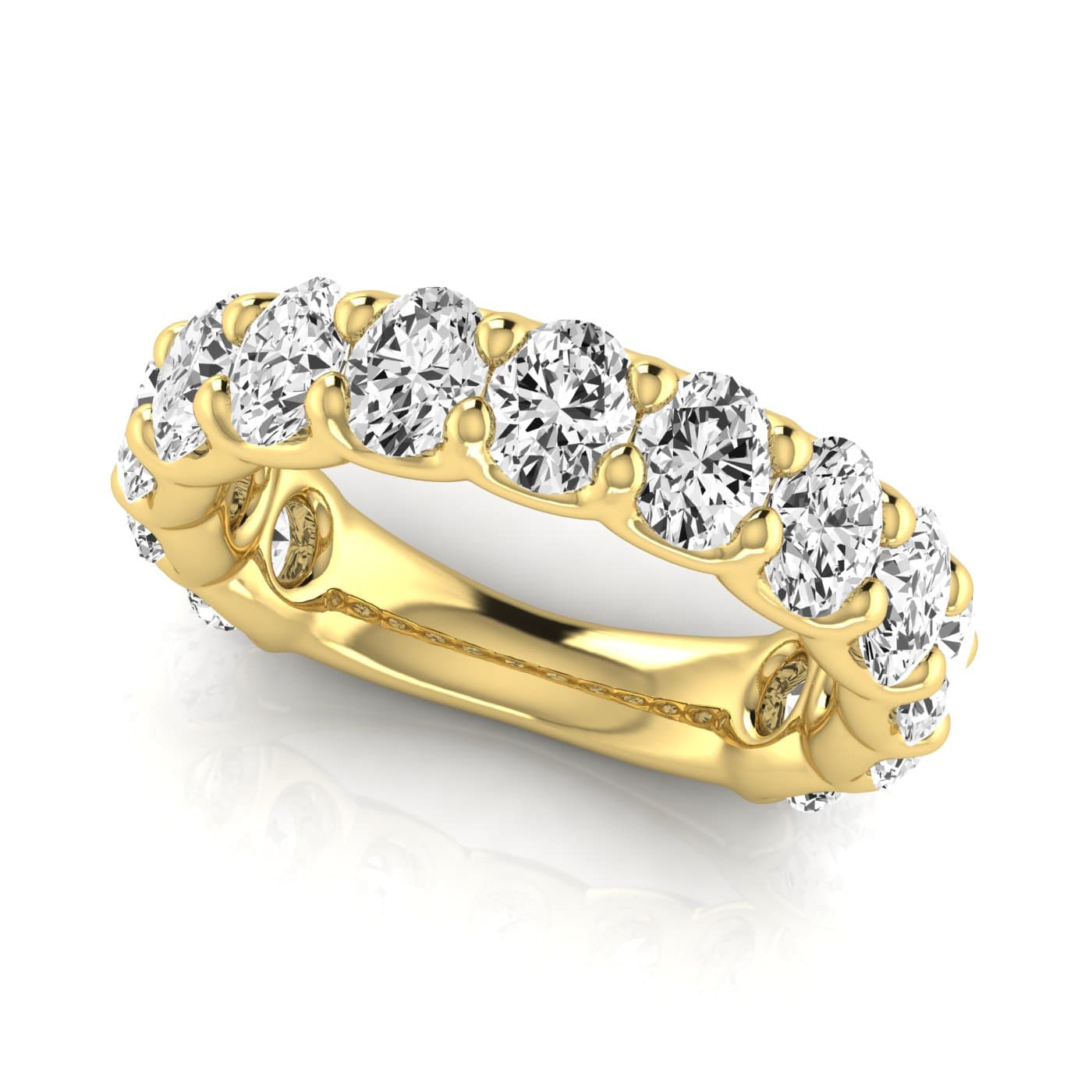 3/4 Spread Oval Diamond Wedding Band (4.29 ct. tw.), On hand view in yellow gold