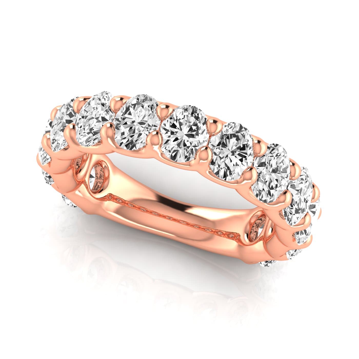 3/4 Spread Oval Diamond Wedding Band (4.29 ct. tw.), On hand view in rose gold
