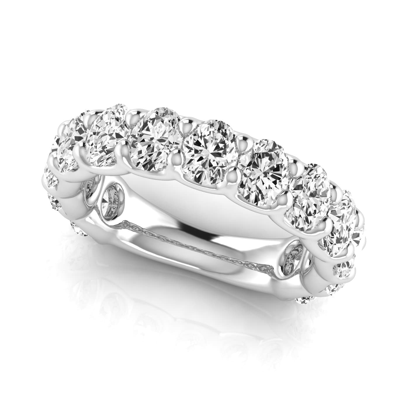 3/4 Spread Oval Diamond Wedding Band (4.29 ct. tw.), On hand view in white gold or platinum