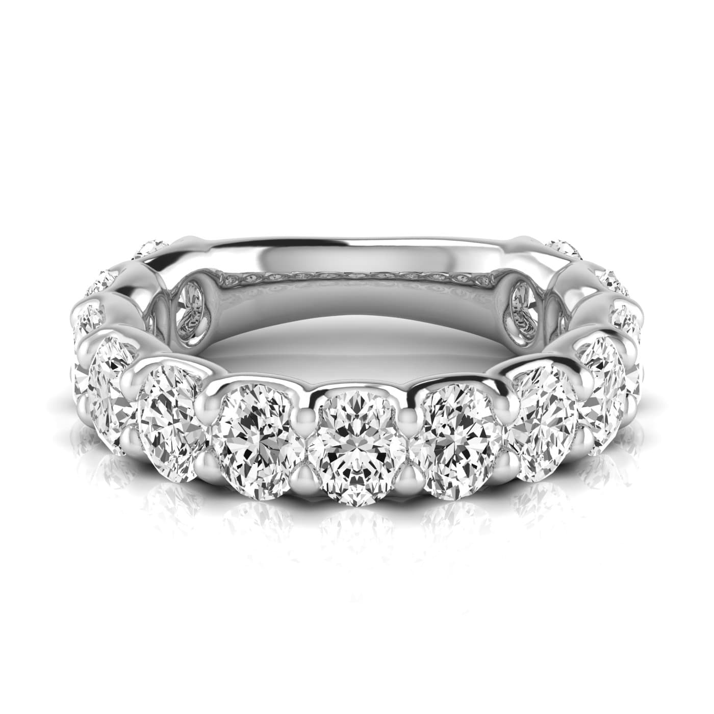 3/4 Spread Oval Diamond Wedding Band (4.29 ct. tw.), Side view in white gold or platinum