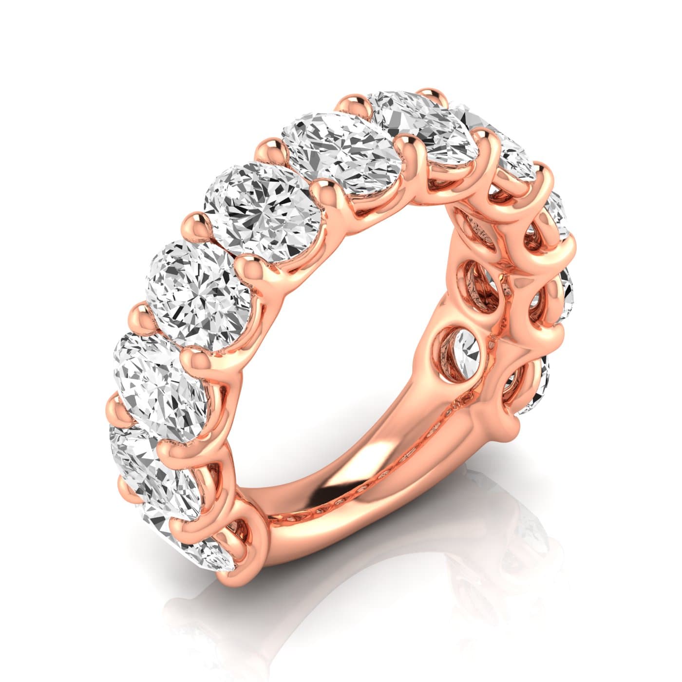 3/4 Spread Oval Diamond Wedding Band (5 1/2 ct. tw.), Front view in rose gold