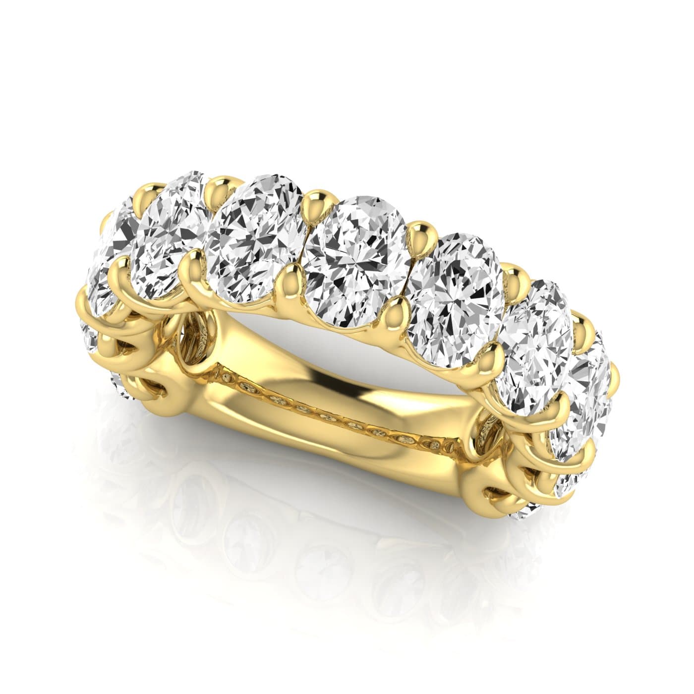 3/4 Spread Oval Diamond Wedding Band (5 1/2 ct. tw.), On hand view in yellow gold