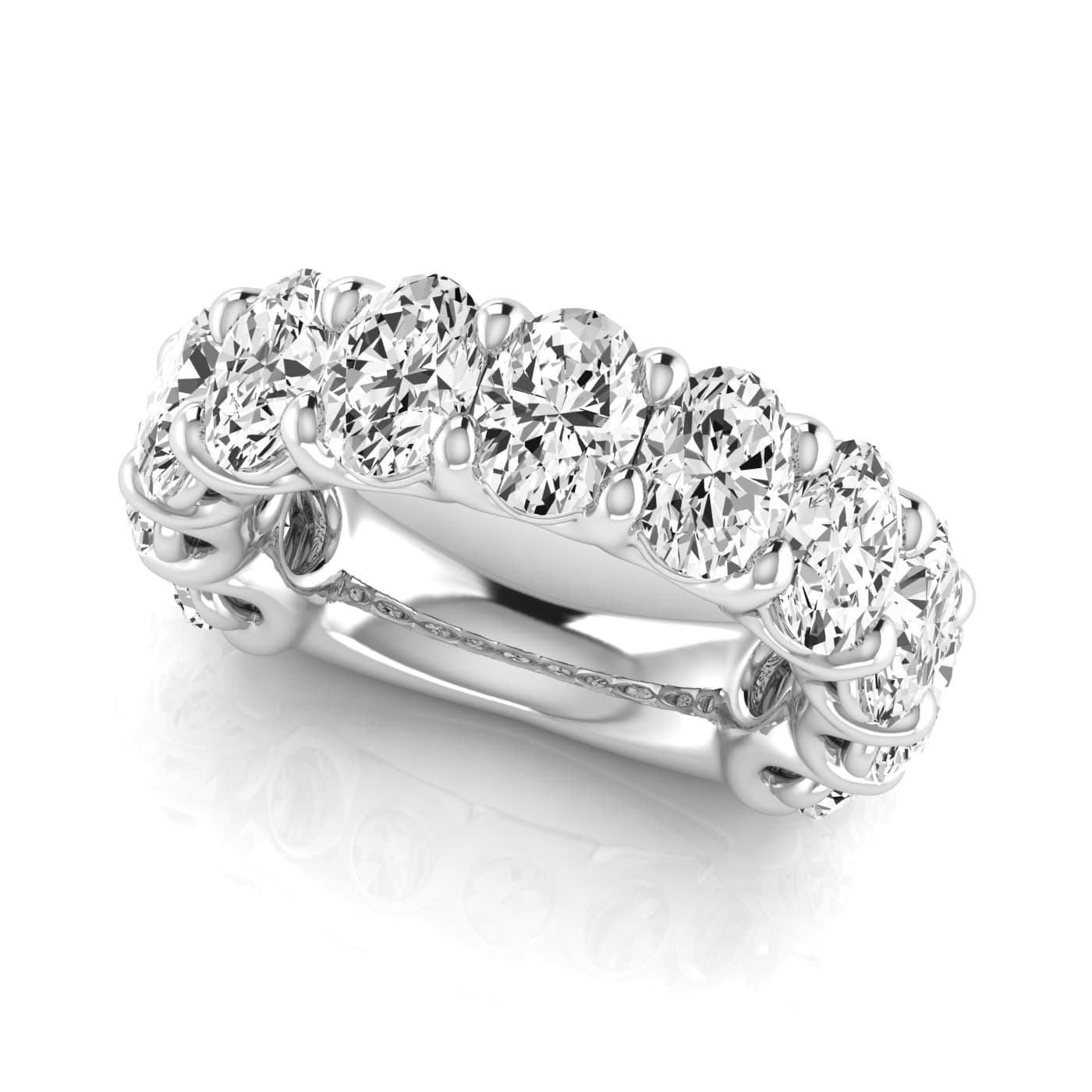 3/4 Spread Oval Diamond Wedding Band (5 1/2 ct. tw.), On hand view in white gold or platinum