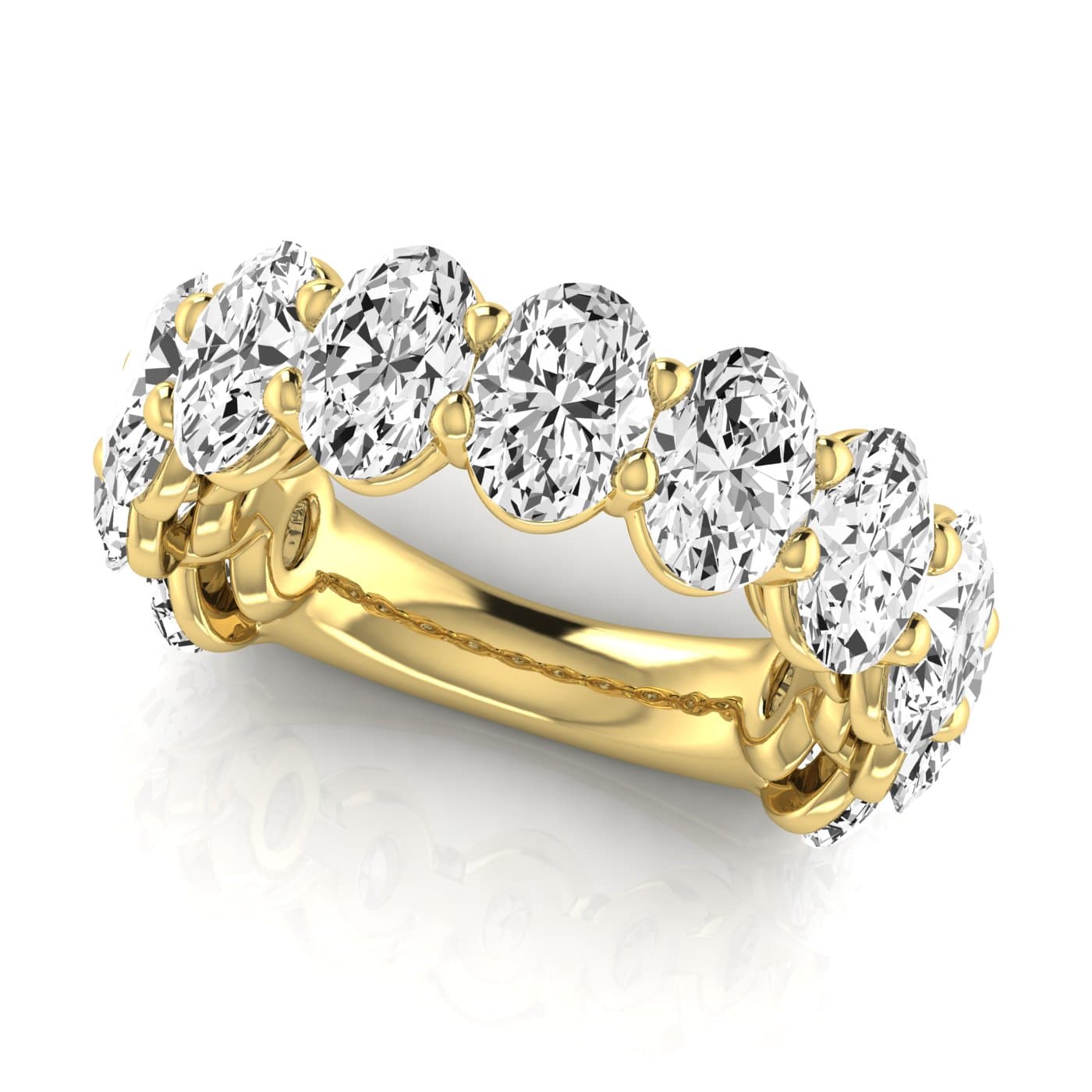 3/4 Spread Oval Diamond Wedding Band (8 1/4 ct. tw.), On hand view in yellow gold
